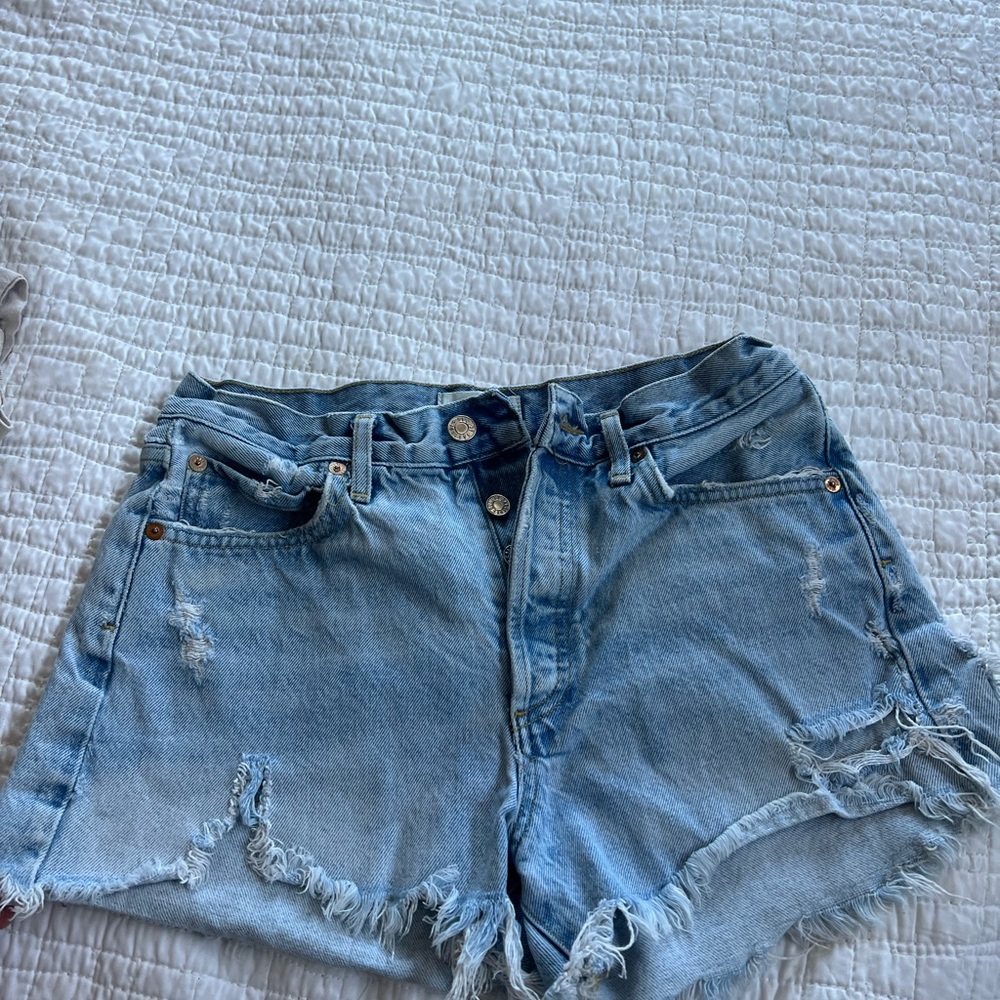 Light Blue Distressed Denim Shorts